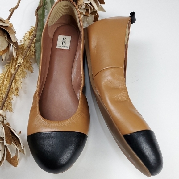 🔴  ED LOVE Lilliane2 Camel Black Cap Toe Flat 7.5w - Picture 7 of 13